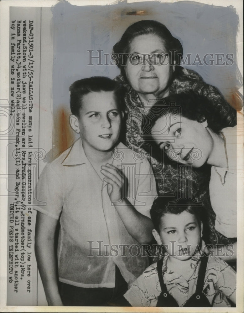 1955 Press Photo Pruda Cooper, Banna Parott &amp; Sons Frank &amp; Roger, All w Mumps- Historic Images