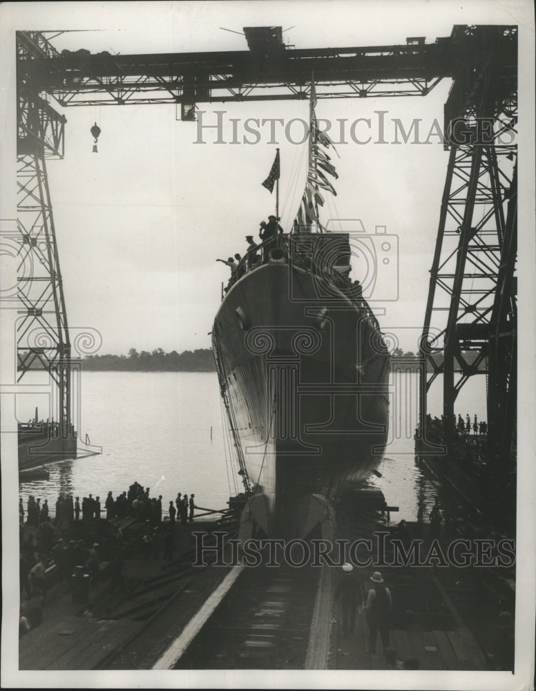 1939 Press Photo Destroyer Ship USS Buck Launch at Philadelphia Navy Yard