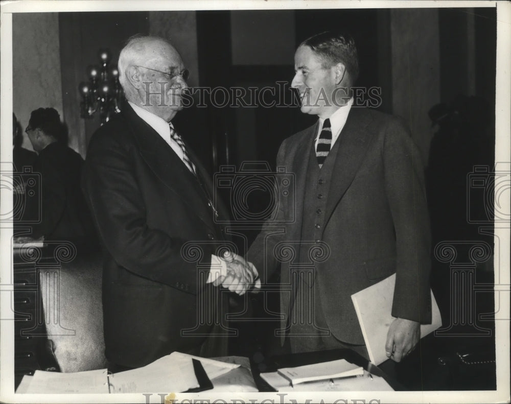 1935 Press Photo W.I. Myers, Senator Duncan U. Fletcher @ Senate Banking Hearing- Historic Images