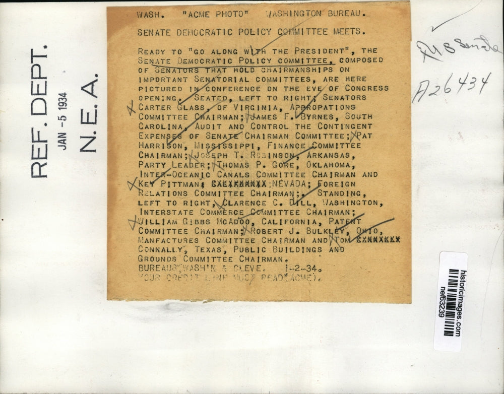 1934 Press Photo Senate Democratic Policy Committee Meeting, Washington, D.C.