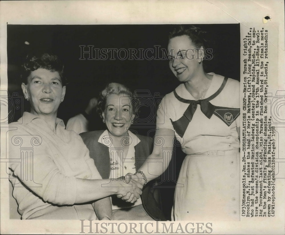 1958 Press Photo Women's Division Championship All-Star Bowling Tounament