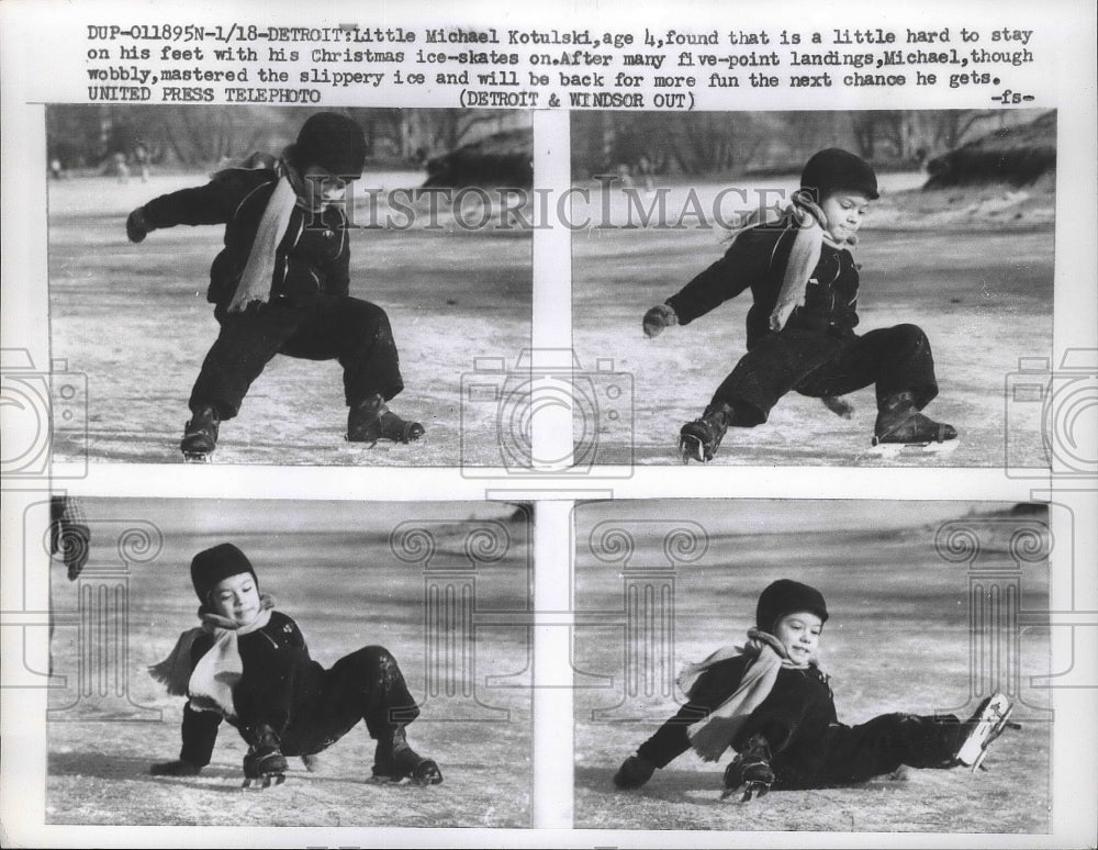 1956 Press Photo Michael Kotulski Found It's Difficult to Stay on His Feet