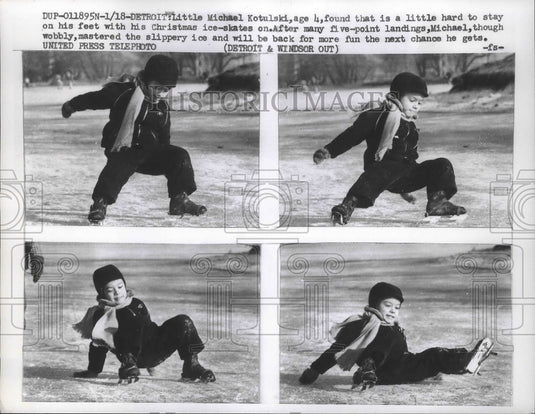 1956 Press Photo Michael Kotulski Found It's Difficult to Stay on His Feet