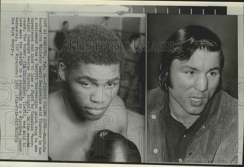 Load image into Gallery viewer, 1972 Press Photo Heavyweight Jim Christopher Threatened &amp; Told to Lose Fight
