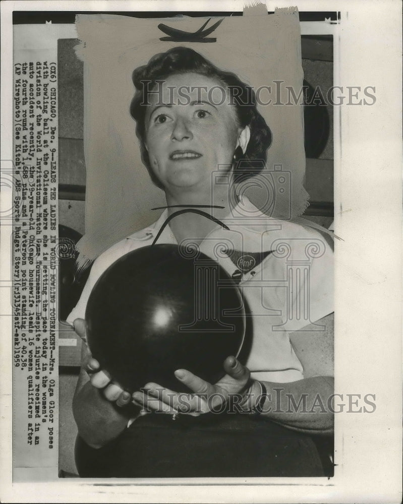 1959 Press Photo Olga Gloor at World Invitation Match Game Bowling Tournament
