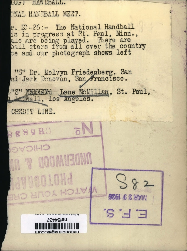 1926 Press Photo Lane McMillan Handball Player - nef64437