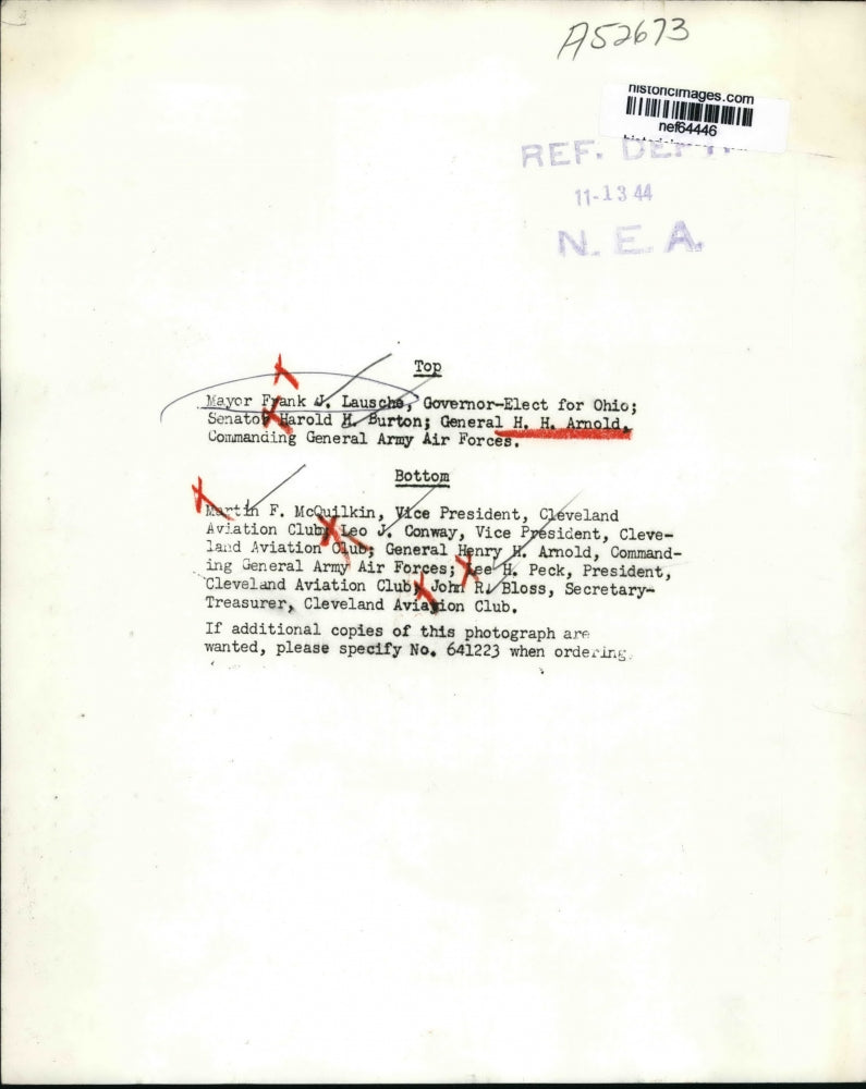 1944 Press Photo Mayor Frank Lausche, Ohio Meets Air Force Officials - nef64446