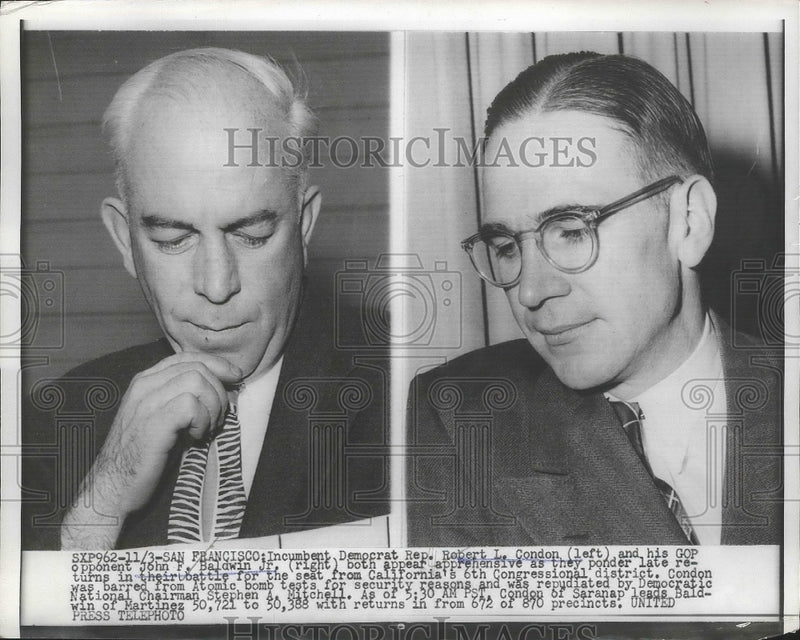 Load image into Gallery viewer, 1954 Press Photo Rep Robert L Cohen &amp; His Opponent John F Baldwin Jr - nef64514
