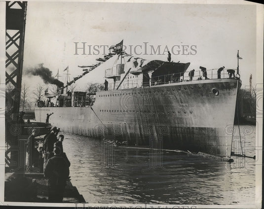 1937 Press Photo New Destroyer Launched at Glascow Scotland- Historic Images