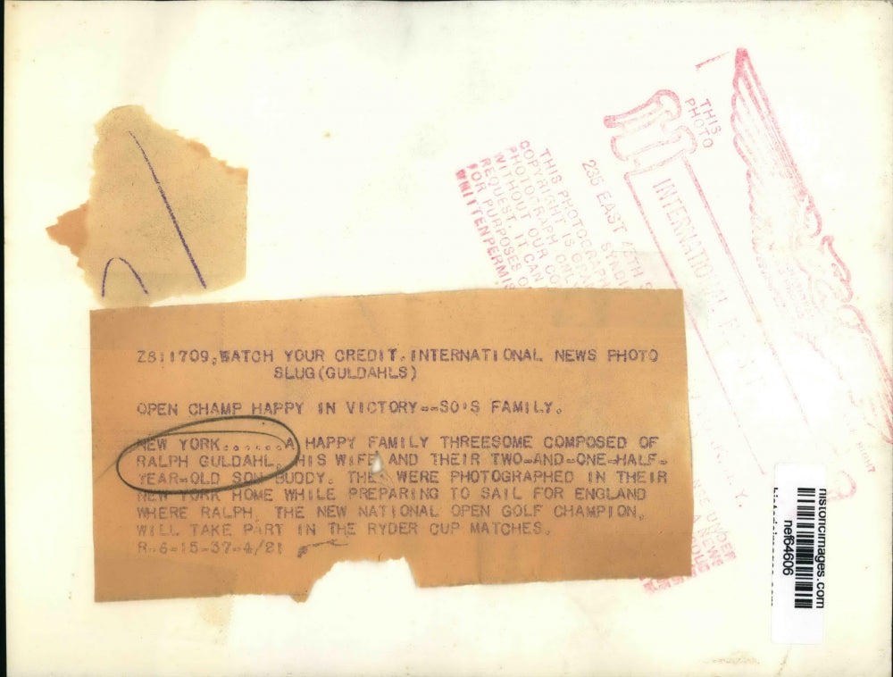 1937 Press Photo Golfer Ralph Guldahl, Wife & Son Buddy at Home, New York