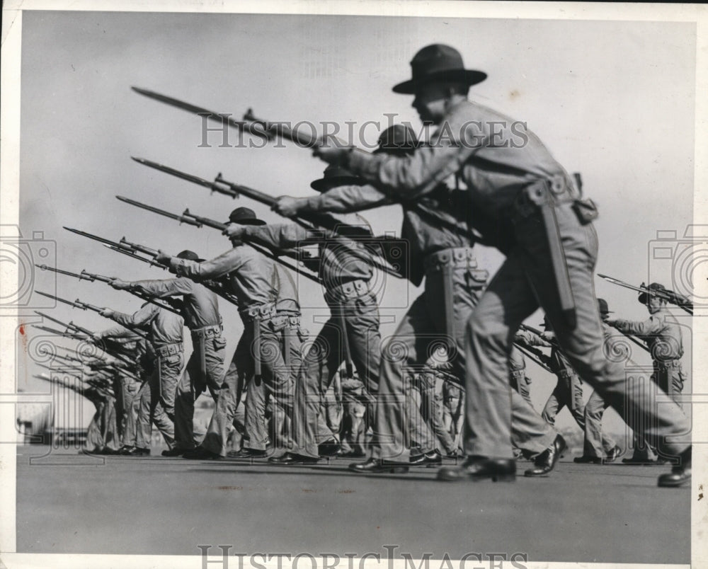 1937 Press Photo 28th Platoon, 6th US Marines Bayonet Drilling at San Diego Base- Historic Images