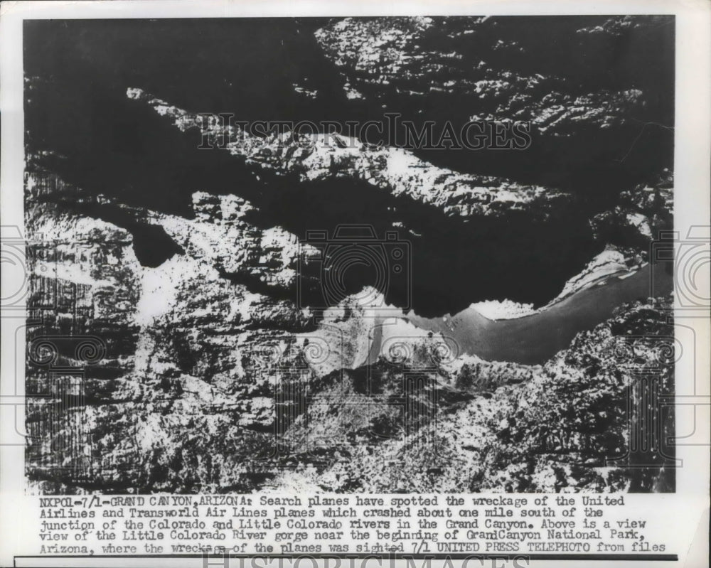 1956 Press Photo Planes Spot Wreckage of United Airlines & Trans-World Planes
