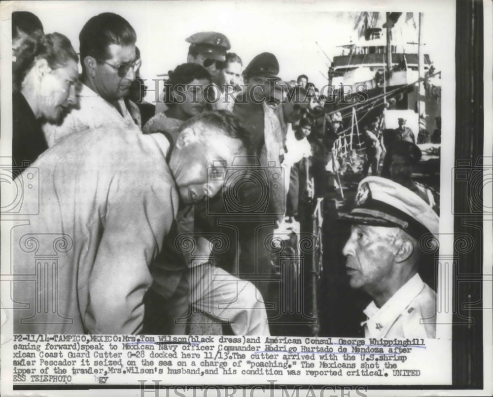 1956 Press Photo Mrs T Wilson (Black Dress) & Consul G Whippinghill (leaning)