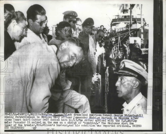 1956 Press Photo Mrs T Wilson (Black Dress) & Consul G Whippinghill (leaning)