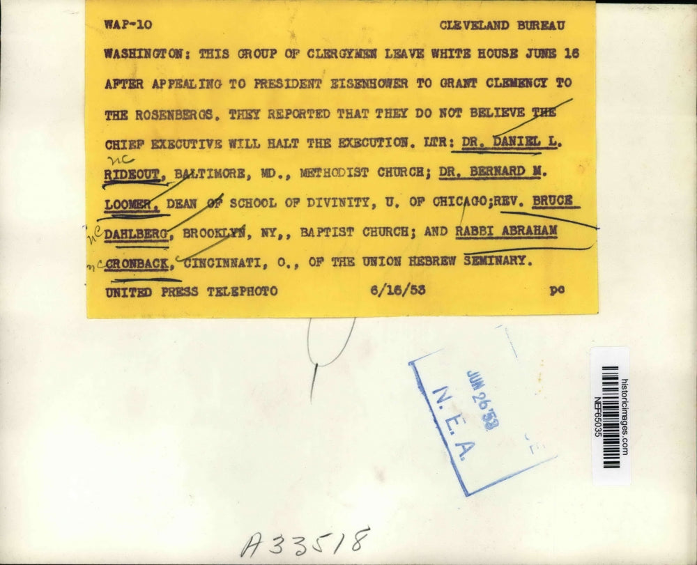 1953 Press Photo Clergymen Leave White House After Appealing Clemency