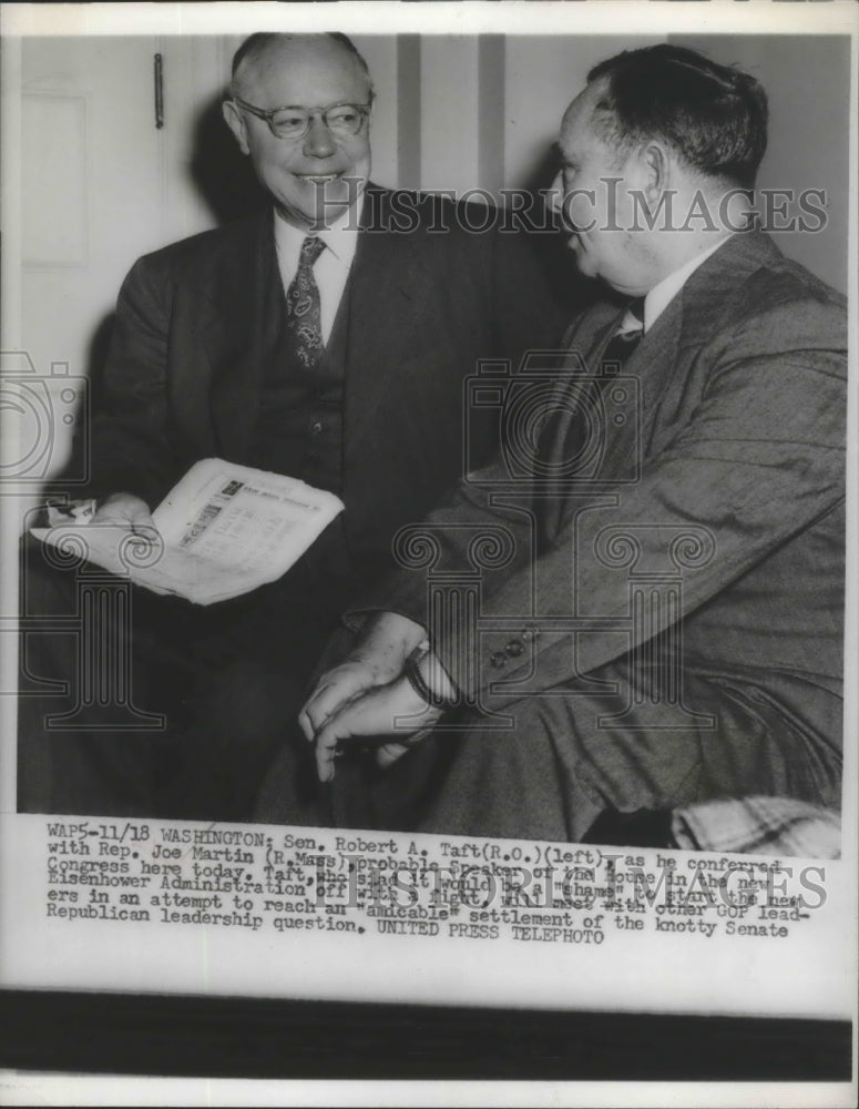  Press Photo Sen Robert A Taft Confers with Joe Martin Probable House Speaker - Historic Images