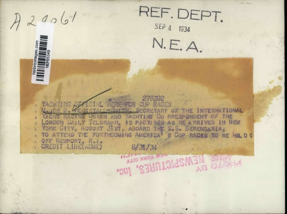 1934 Press Photo Major B. Neckstali-Smith Secretary of Yacht Raching Onion