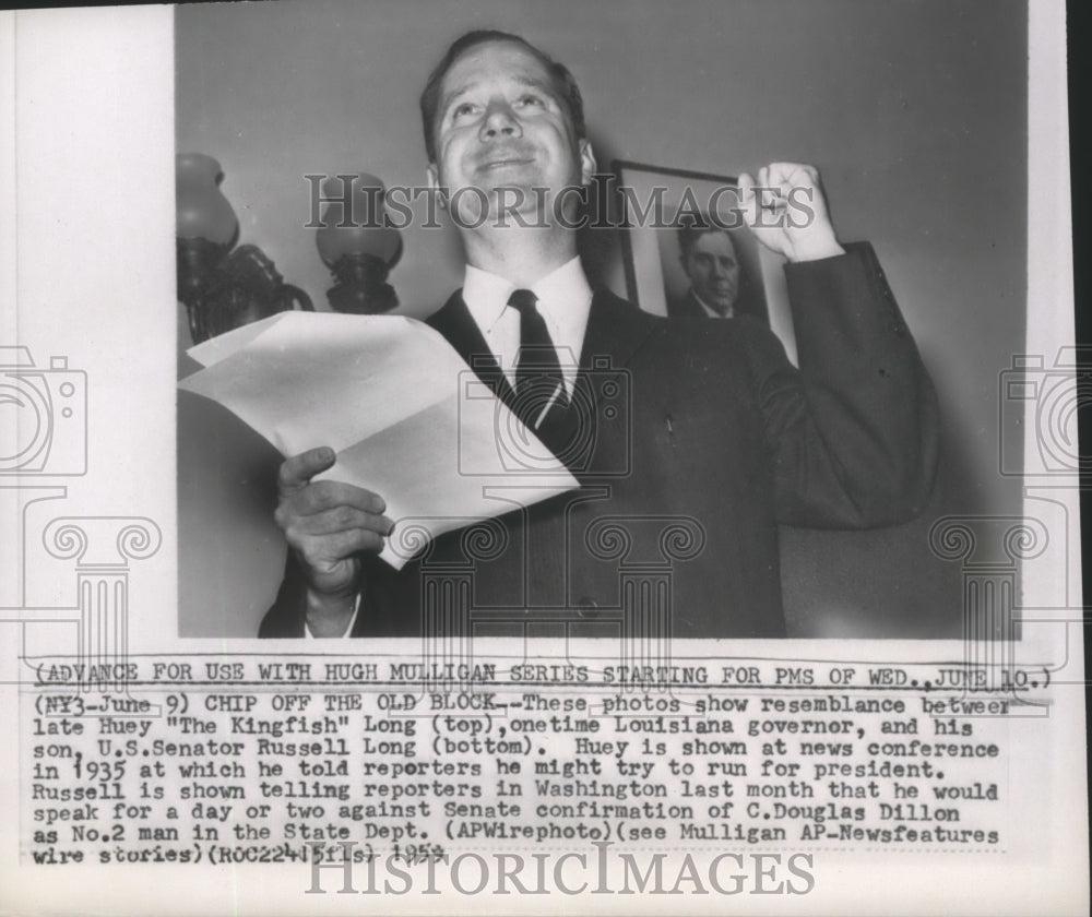 1959 Press Photo Huey Long Shown at News Conference States He May Try for Pres