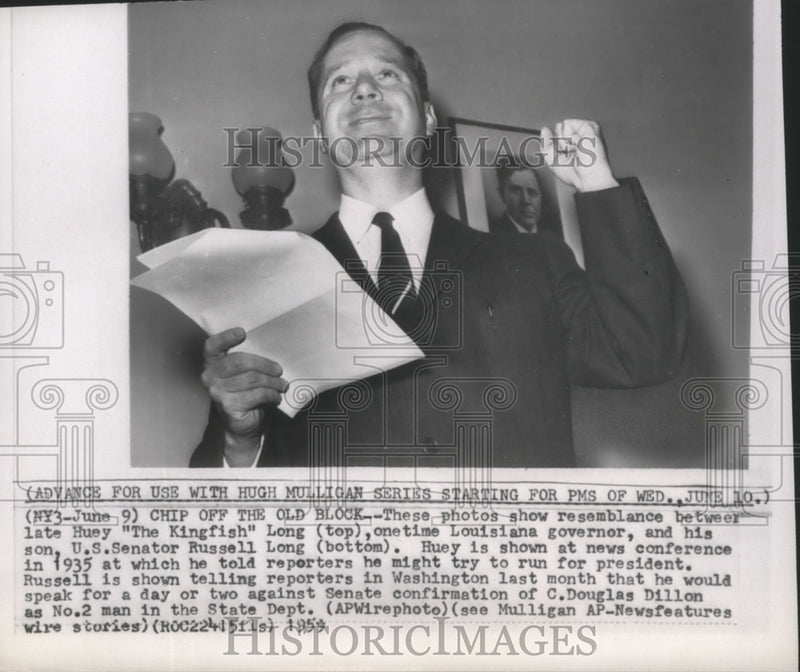 Load image into Gallery viewer, 1959 Press Photo Huey Long Shown at News Conference States He May Try for Pres
