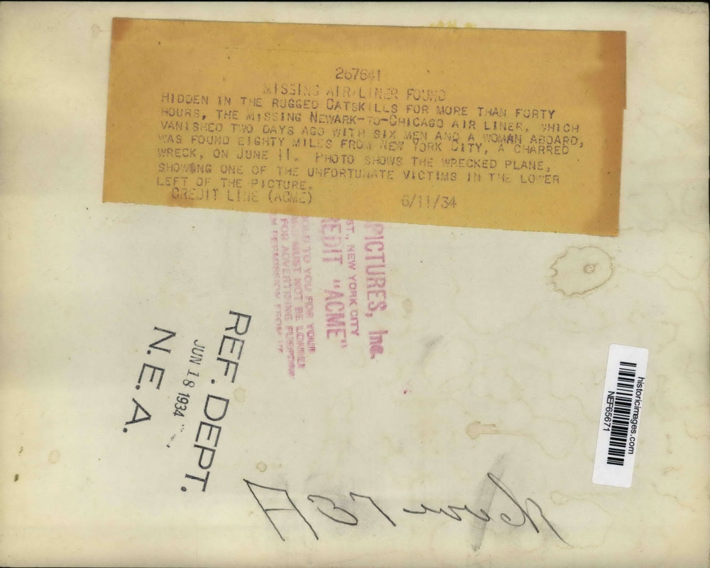 1934 Press Photo Hidden in Rugged Catskills for 40 Hours is Missing Air Liner