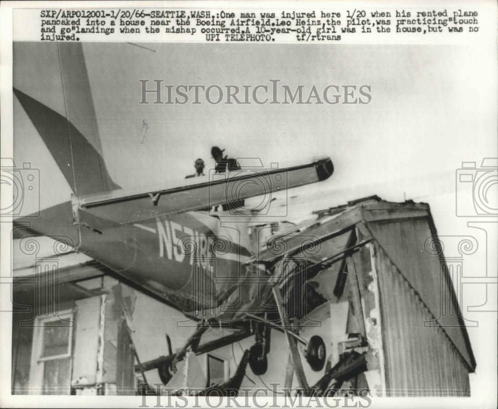 1966 Press Photo One Man Injured When Rented Plane Pancaked Into House - Historic Images