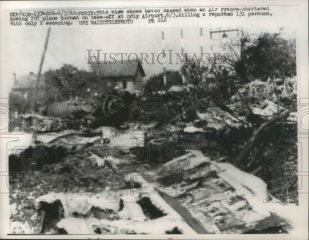 1962 Press Photo Air France chartered Boeing 707 Plane burned on take off- Historic Images