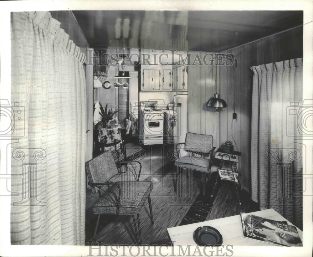 1956 Press Photo Living Kitchen Area of a Mobile Home in Cleveland - nef66374