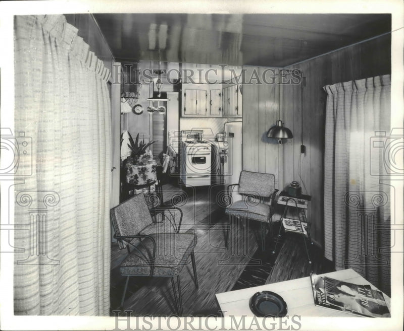 Load image into Gallery viewer, 1956 Press Photo Living Kitchen Area of a Mobile Home in Cleveland - nef66374

