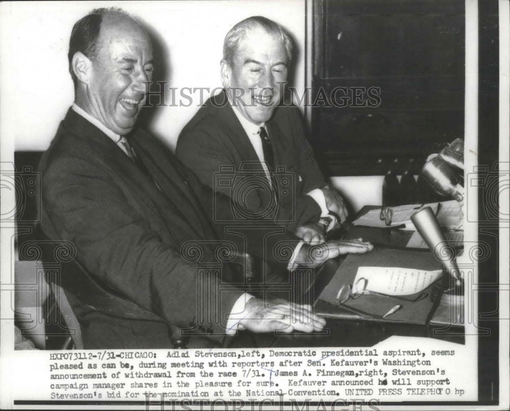 1956 Press Photo Adlai Stevenson at Meeting with Reporters &amp; After Announcement- Historic Images