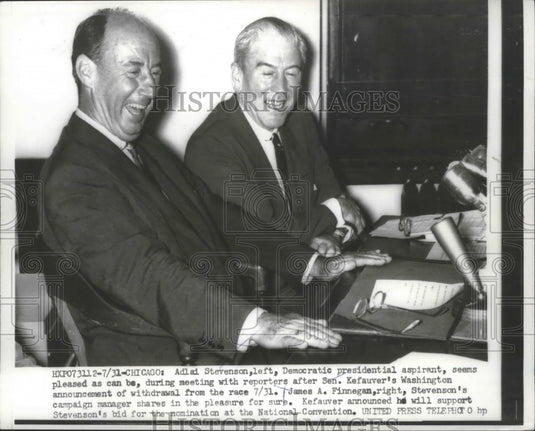 1956 Press Photo Adlai Stevenson at Meeting with Reporters & After Announcement- Historic Images