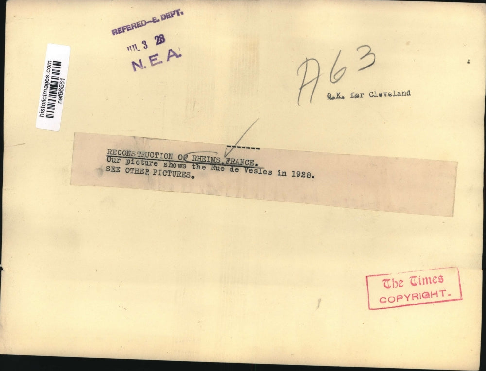 1928 Press Photo Reconstruction of the Rue de Vesles in 1928 - nef66561