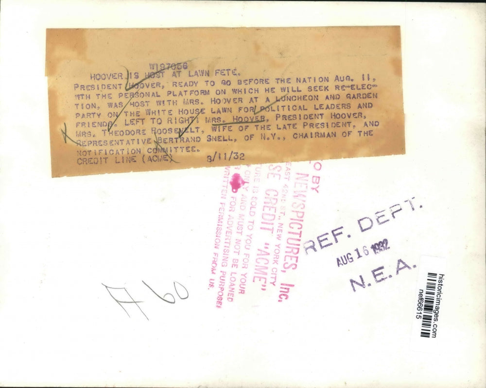 1932 Press Photo Pres Hoover & Mrs Hoover Host Luncheon on White House Lawn