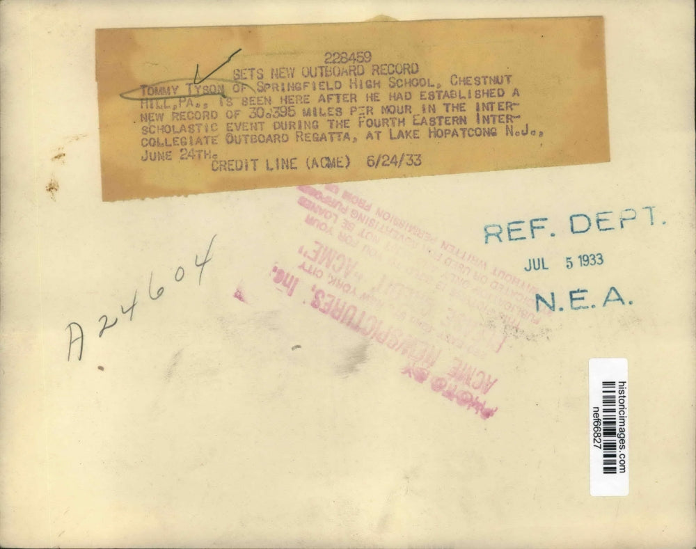 1933 Press Photo Tommy Tyson Seen Here After He Had Established New Record