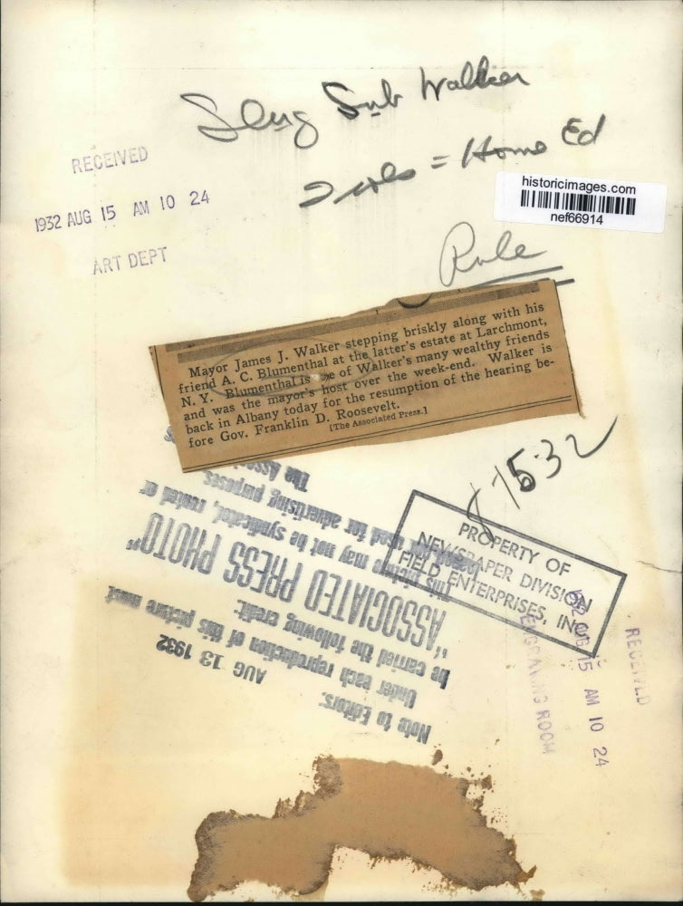 1924 Press Photo Major James J Walker Walking with Friend A.C. Blumenthal