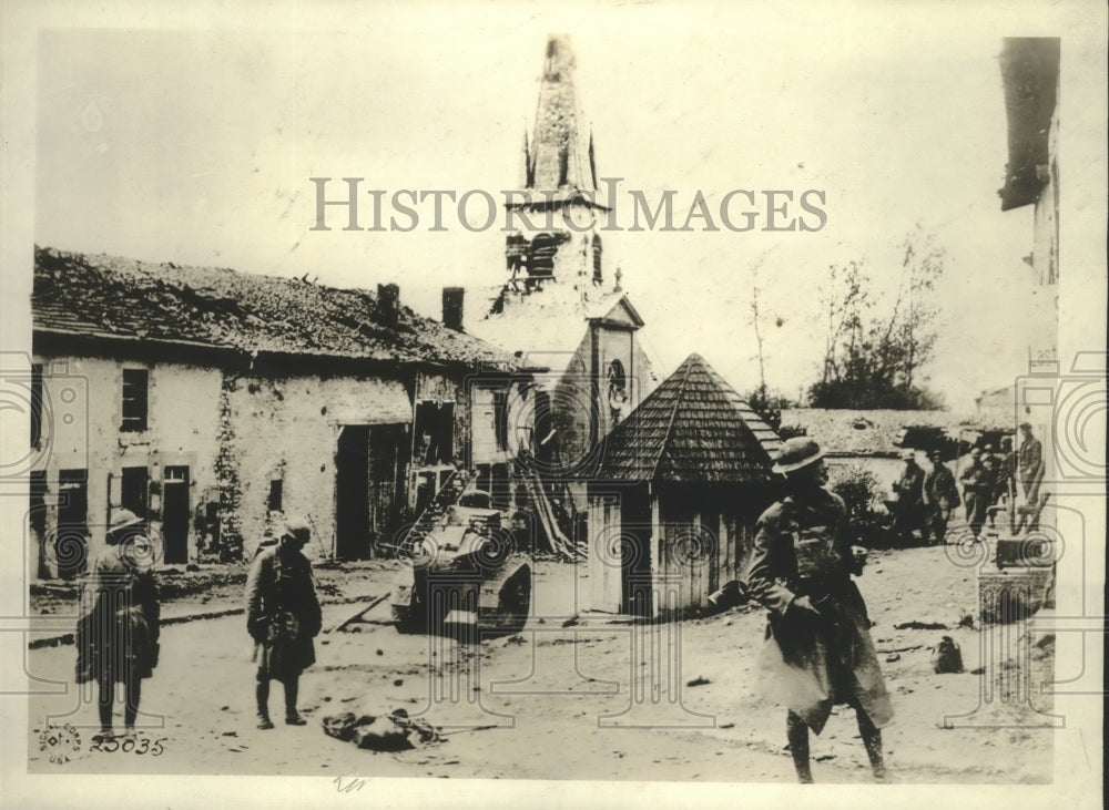 1918 Press Photo Village showing grim evidence of the hard battle in Exermont