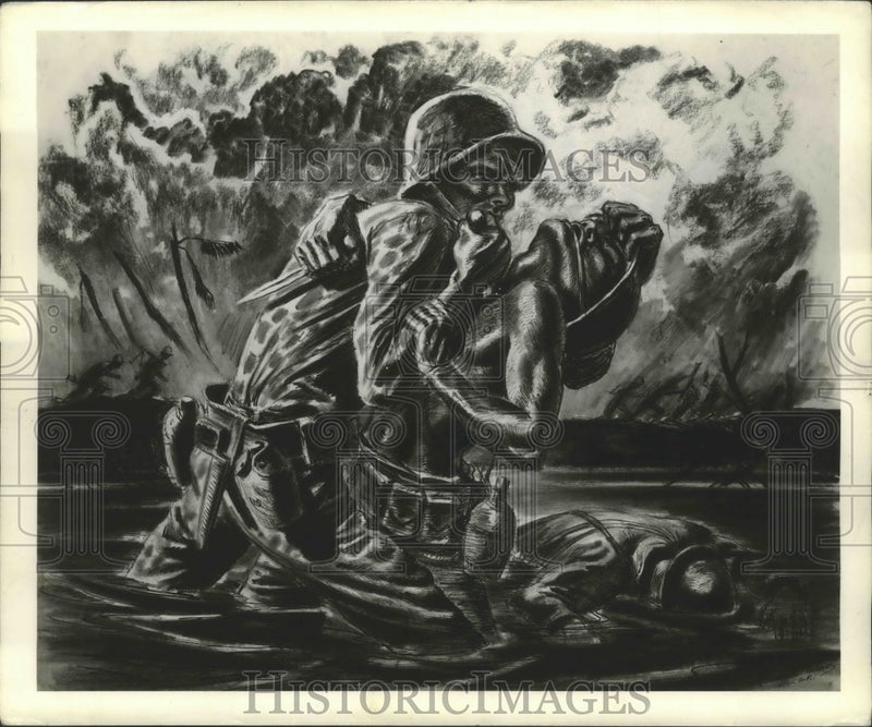 Load image into Gallery viewer, 1945 Press Photo Hand-to-Hand Struggle in Rice Field Portrait by Norman M Thomas
