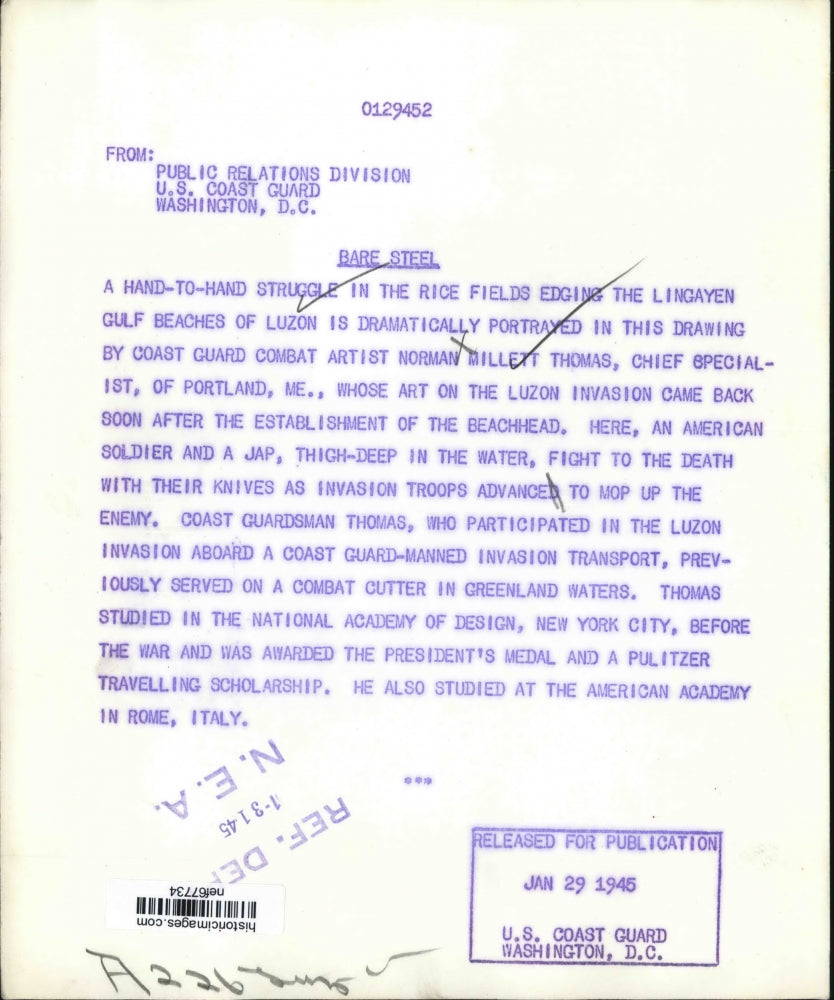 1945 Press Photo Hand-to-Hand Struggle in Rice Field Portrait by Norman M Thomas