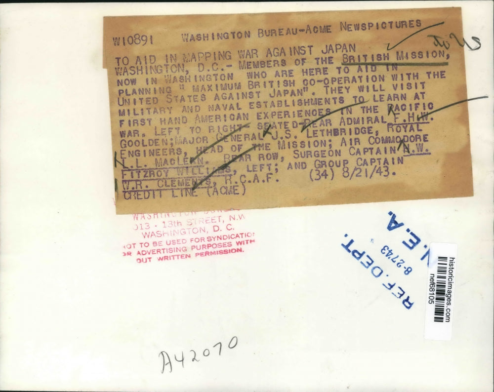 1943 Press Photo Members of British Mission in Wash. to aid War against Japan