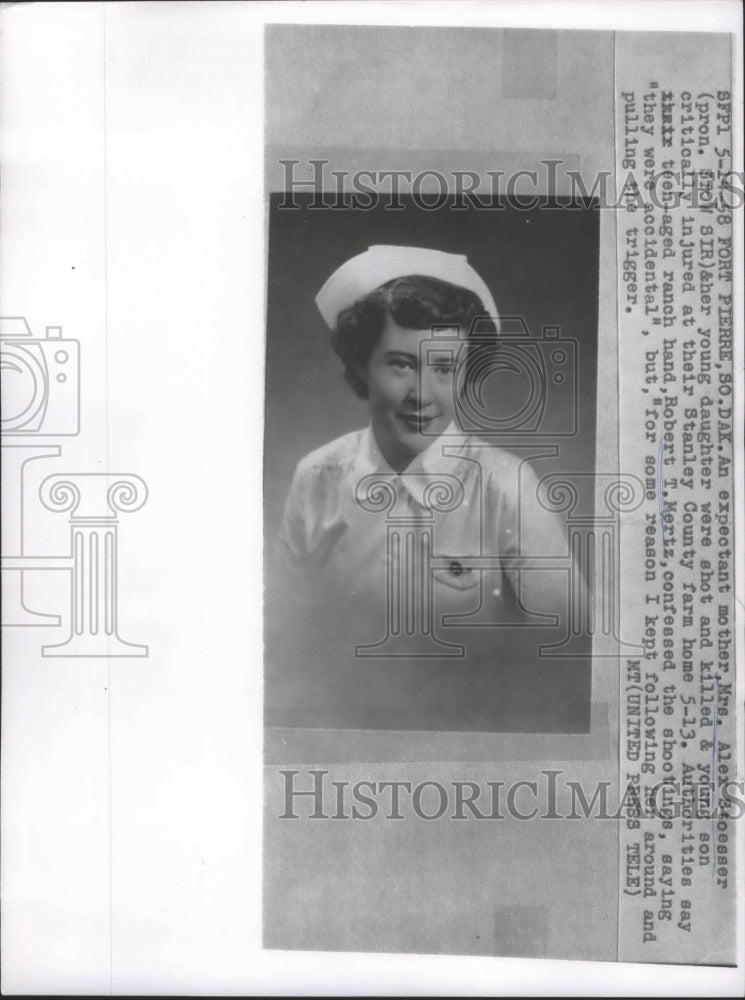 1958 Press Photo Mrs. Alex Stoesser shot and killed at their Stanley County Farm