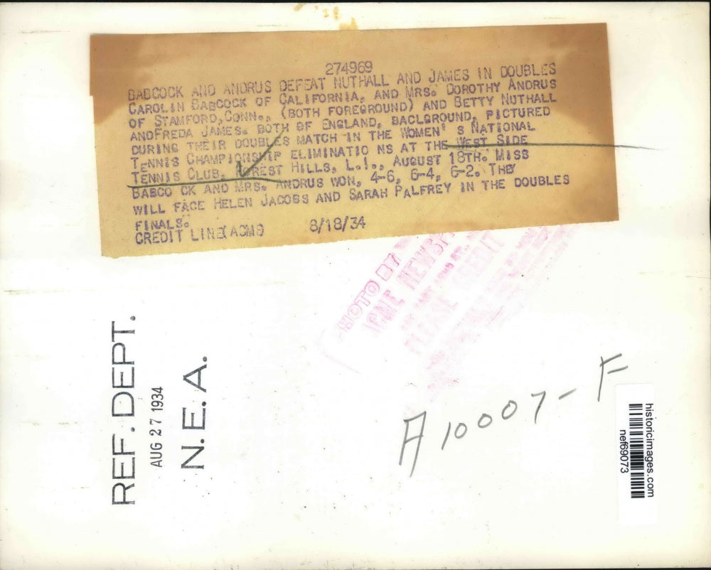 1934 Press Photo Women's Natl. Tennis Championship at West Side Tennis Club