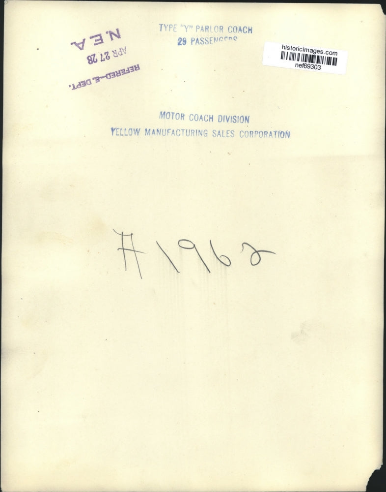 1928 Press Photo Type "Y" Parlor Coach, 29 Passengers, Motor Coach Division