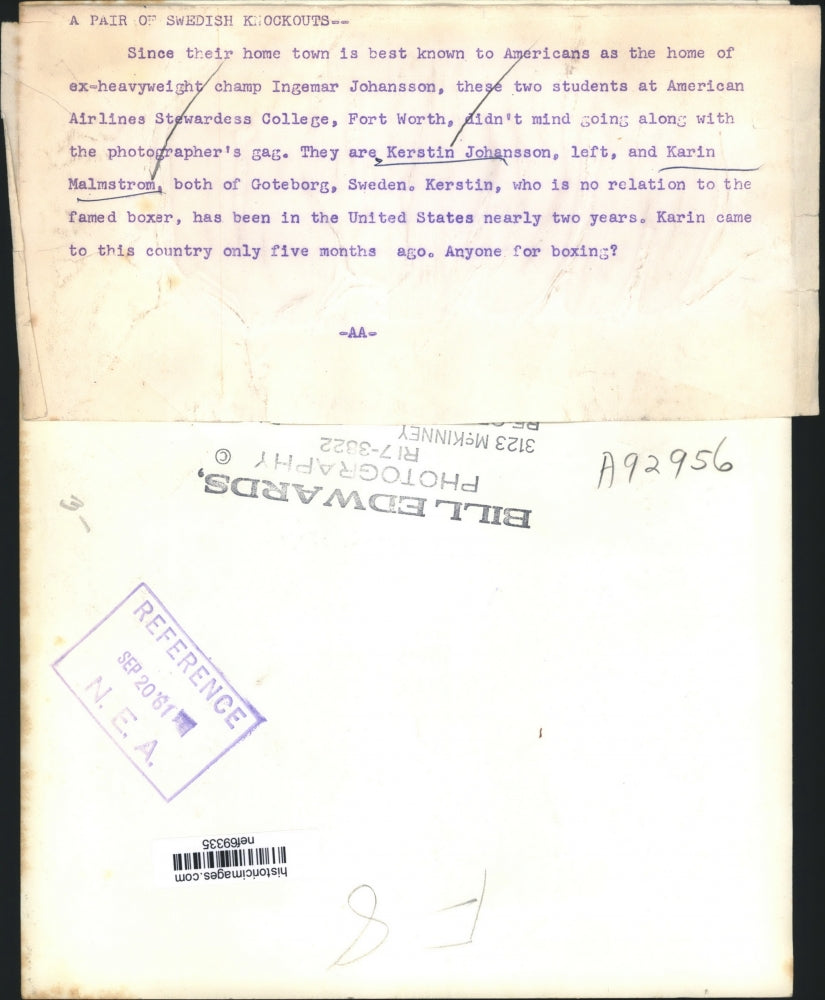 1961 Press Photo Kerstin Johansson And Karin Malmstrom Of Sweden - nef69335