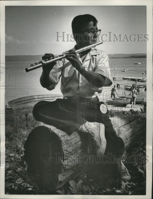 1961 Press Photo John Saurini Practices His Flute At The Music Camp - nef69396