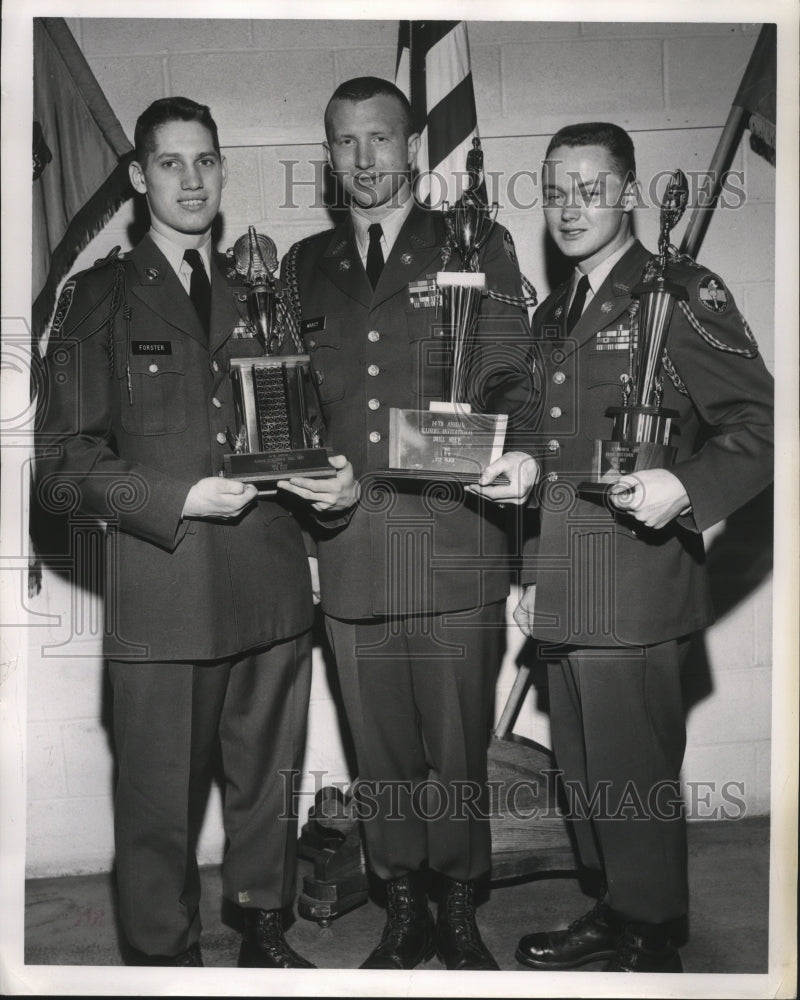 1962 Press Photo Three Young Men in Uniform Holding Trophies - nef69694- Historic Images