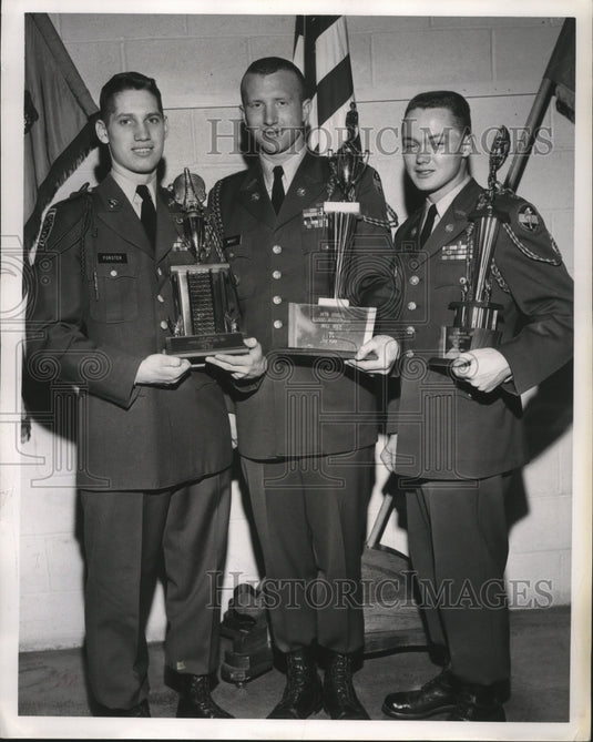 1962 Press Photo Three Young Men in Uniform Holding Trophies - nef69694- Historic Images