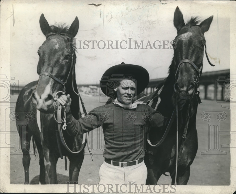 1938 Press Photo Man Walking to Horses - nef69832