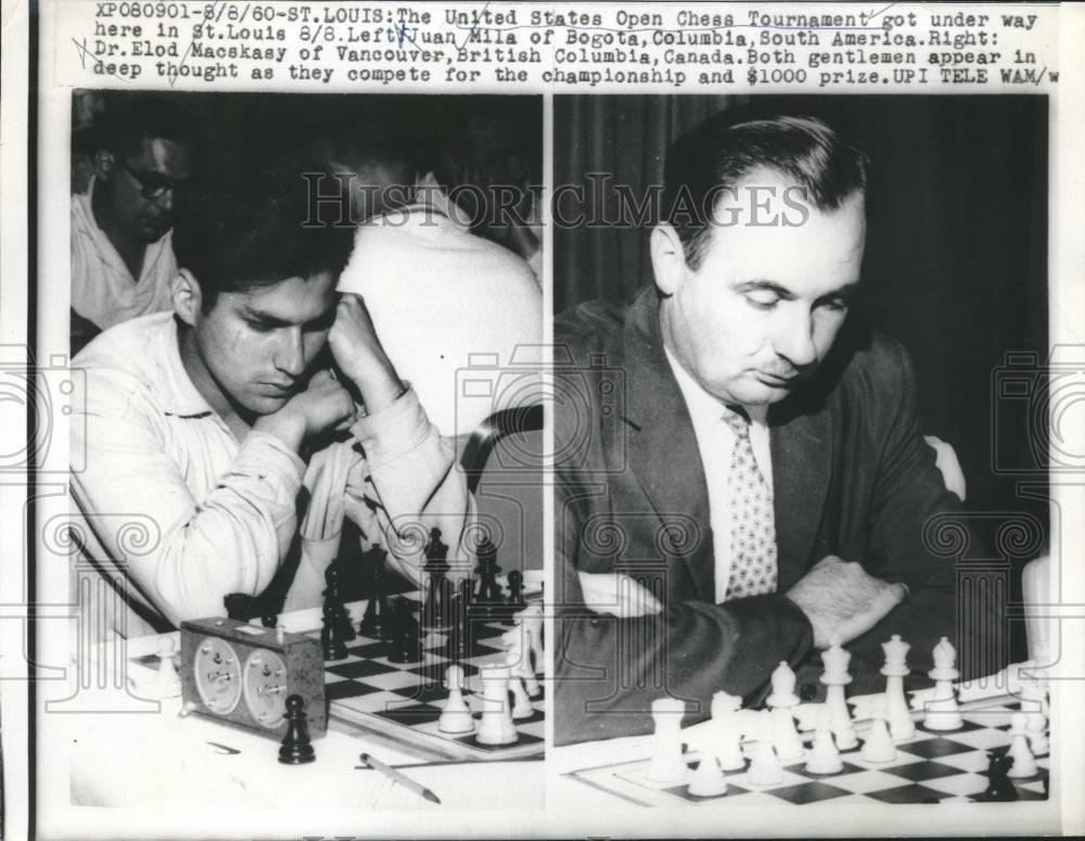 1960 Press Photo Juan Mila and Dr. Elod Macskasy Play Chess at the US Tournamen