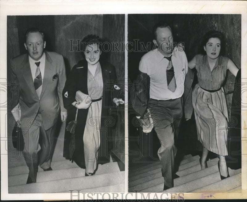 Load image into Gallery viewer, 1952 Press Photo Ruth Van Pelt, Roger Griswold use stairs due to elevator strike
