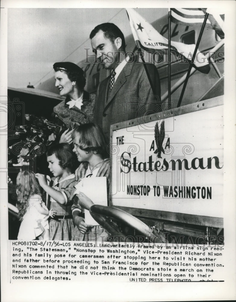 Load image into Gallery viewer, 1956 Press Photo Vice-Pres. Richard Nixon posed with his family before boarding
