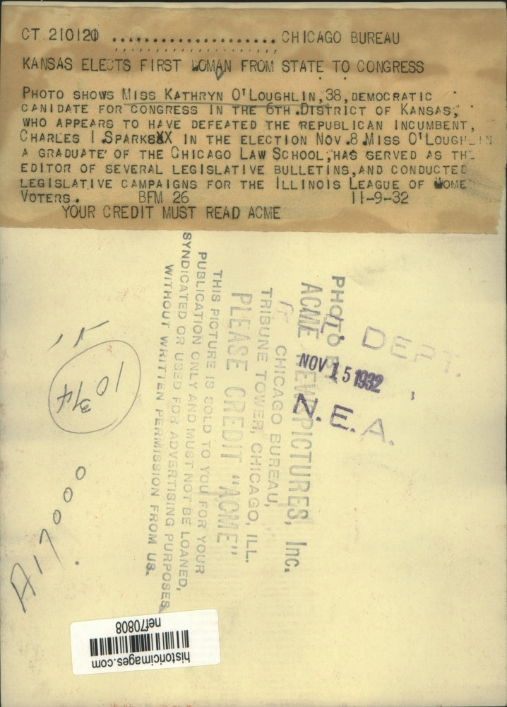 1932 Press Photo Kathryn O'Laughlin, Democratic candidate for congressional seat